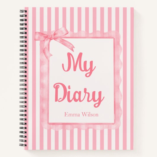 Coquette rose pâle rayures Bow Journal Monogramé (Devant)