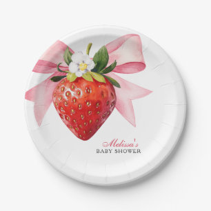Coquette Roze Aardbei Baby Shower Papieren Bordje