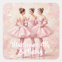 coquette roze ballerina verjaardag vierkante sticker
