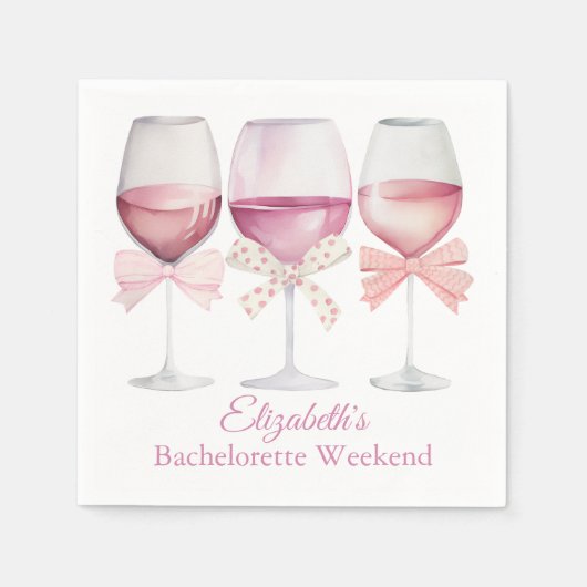 Coquette Roze Bogen en wijn Bachelorette Servet (Voorkant)