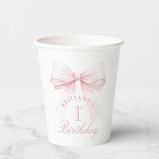 Coquette Roze Boog Eerste Verjaardag Papieren Bekers