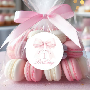 Coquette Roze Boog Eerste Verjaardag Ronde Sticker