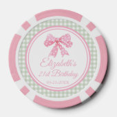 Coquette roze boog en sage gingham verjaardag poker chips (Achterkant)