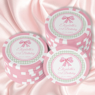 Coquette roze boog en sage gingham verjaardag poker chips
