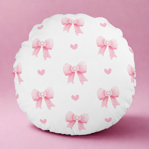 Coquette Roze Boog & Hart Rond Kussen