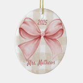 Coquette Roze Boog Leraar Custom Kerstmis Keramisch Ornament (Rechts)