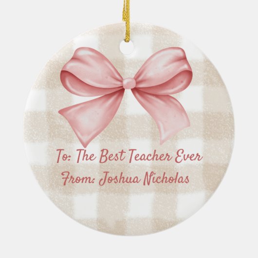 Coquette Roze Boog Leraar Custom Kerstmis Keramisch Ornament (Achterkant)