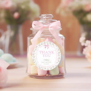 Coquette roze boog meisje Baby shower dank u Ronde Sticker