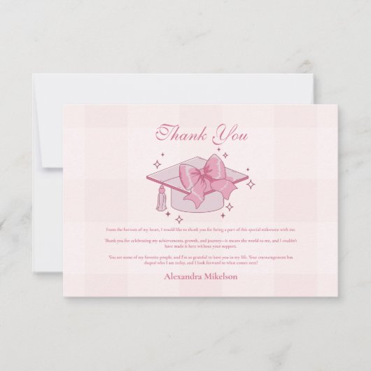Coquette Roze Bow Afstuderen Bedankkaart (Voorkant)