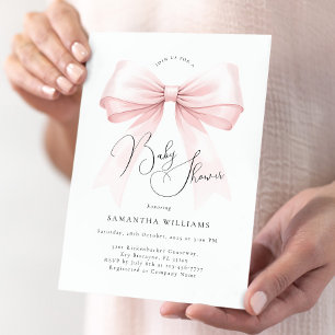 Coquette Roze Bow Baby shower Invitation Kaart