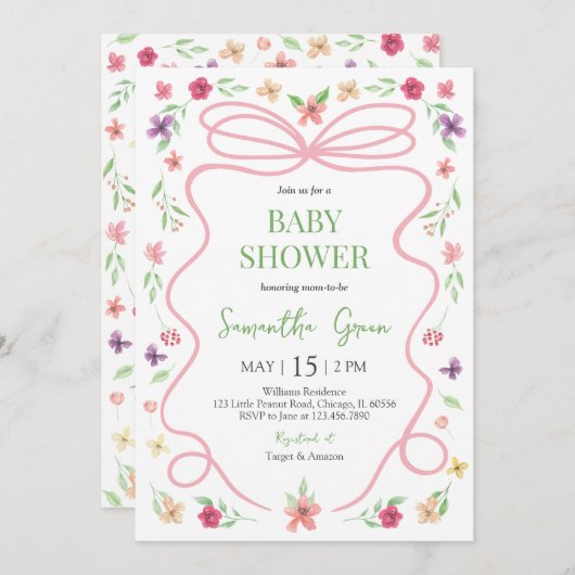 Coquette Roze Bow Baby shower Kaart (Voorkant / Achterkant)