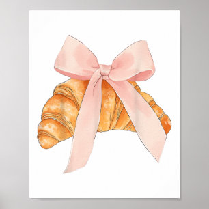 Coquette Roze Bow Croissant Schattige Bakken Baker Poster