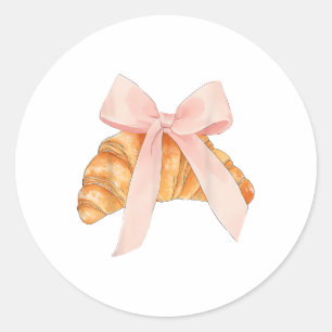 Coquette Roze Bow Croissant Schattige Bakken Baker Ronde Sticker