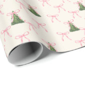 Coquette Roze Bow Kerstboom Cadeaupapier (Rol Hoek)
