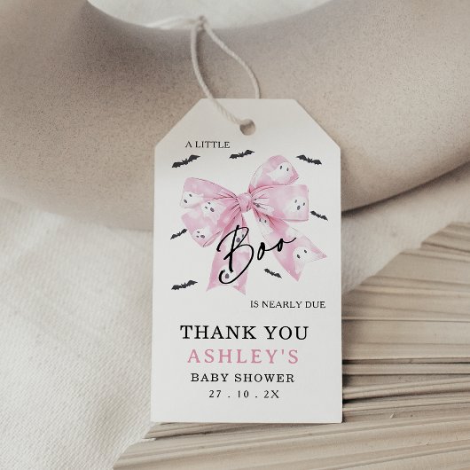 Coquette Roze Bow Little Boo Baby shower Cadeaulabel