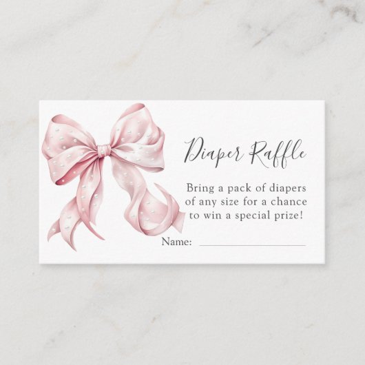 Coquette Roze Bow Parels Baby shower Luier Raffle Informatiekaartje (Voorkant)