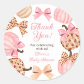 Coquette Roze Bow Pompoen Baby shower Dank u Ronde Sticker (Voorkant)