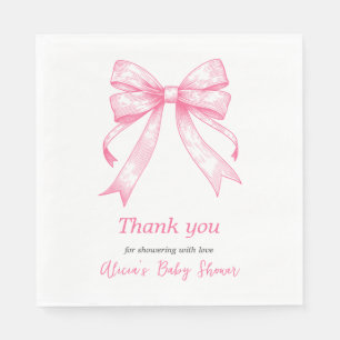 Coquette Roze Bow Retro Meisje Baby shower Servet
