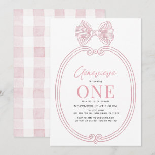 Coquette Roze Bow Ribbon Lijst Meisje 1e Verjaarda Kaart