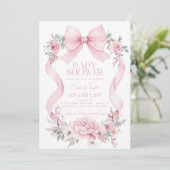 Coquette Roze Bow Rozen Flowers Baby shower Kaart (Staand voorkant)