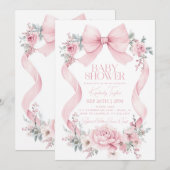 Coquette Roze Bow Rozen Flowers Baby shower Kaart (Voorkant / Achterkant)