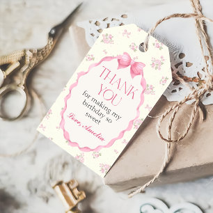 Coquette Roze Bow Verjaardag Gift Label Cadeaulabel