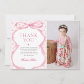 Coquette Roze Bow Verjaardagsfoto Bedankkaart (Voorkant)