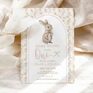 Coquette Roze Bunny Konijn 1e Verjaardag Kaart