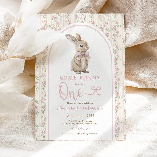Coquette Roze Bunny Konijn 1e Verjaardag Kaart