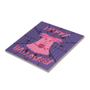 Coquette Roze Geest Gelukkig Halloween Digitale Ku Tegeltje