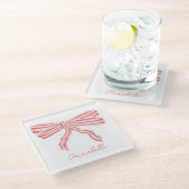 Coquette Roze Gestreepte Boog Glazen Onderzetter (Schuin)