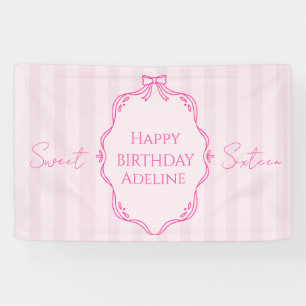 Coquette roze gestreepte Sweet 16 verjaardagsbanne Spandoek
