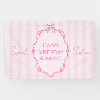 Coquette roze gestreepte Sweet 16 verjaardagsbanne Spandoek