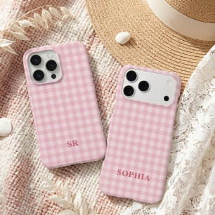 Coquette Roze Gingham Monogram Bruidsmeisje Initia iPhone 15 Pro Max Hoesje