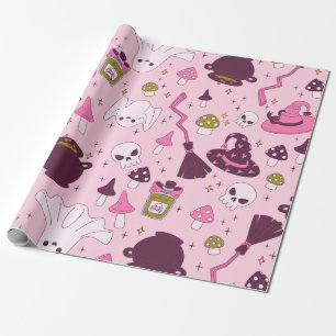 Coquette Roze Halloween Heks Cauldron pet Bezem Cadeaupapier