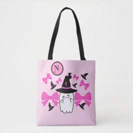 Coquette Roze Halloween Witchy Ghost Monogram Draagtas