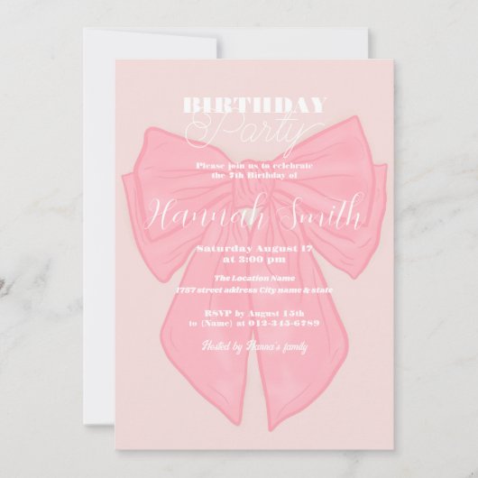 Coquette roze lint boog kaart (Voorkant)