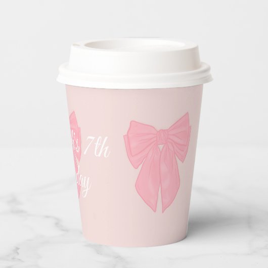 Coquette roze lint boog papieren bekers (Achterkant)