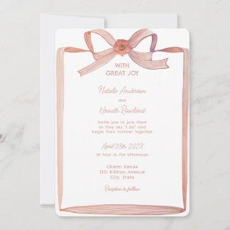 Coquette roze papier lint bruiloft kaart