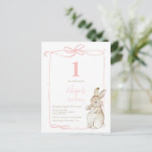 Coquette Roze Peter het Konijn Meisje 1e Verjaarda Briefkaart (Staand voorkant)