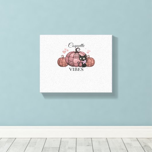 Coquette Roze Pompoen Kat Klassiek T-shirt Canvas Afdruk (Insitu (Houten vloer))