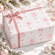 Coquette Roze Roos Strik Waterverf Patroon 