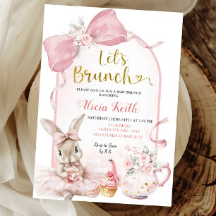 Coquette Roze Roze Bloem Boog Konijn Baby Brunch Kaart