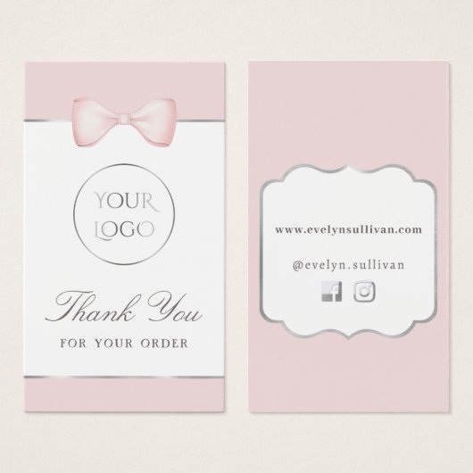 Coquette roze strik bijsluiter visitekaartje (Voorkant /achterkant)