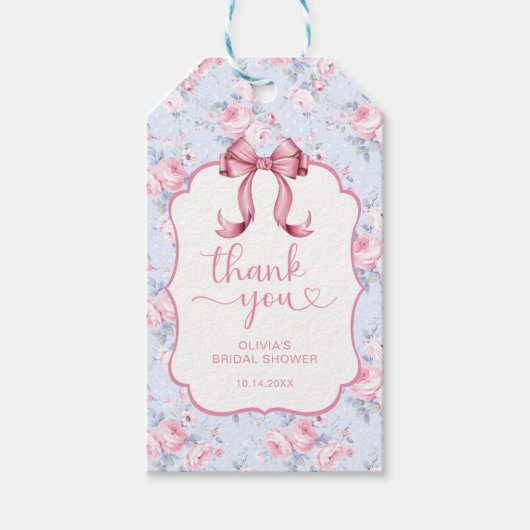 Coquette Roze Strik Bruiloft Feest Bedankt Cadeaulabel (Voorkant)