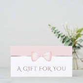 Coquette roze strik cadeaubon (Staand voorkant)