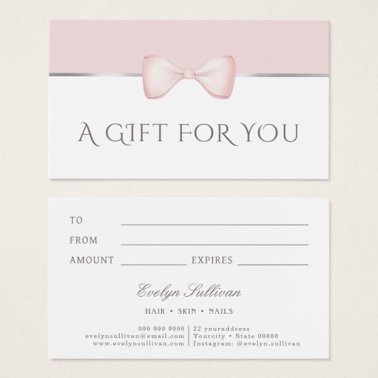Coquette roze strik cadeaubon visitekaartje (Voorkant /achterkant)
