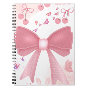 Coquette Roze Strik en Kersen Esthetische Collage Notitieboek