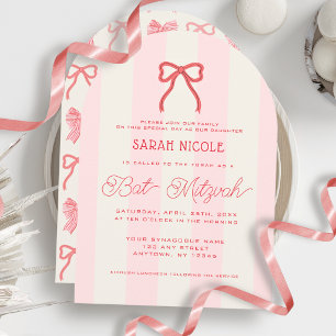 Coquette Roze Strik en Strepen Bat Mitzvah Kaart