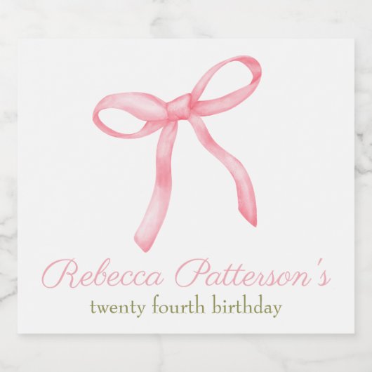 Coquette Roze Strik Feminiene Verjaardagsfeestje P Sparkling Wijnetiket (Enkel label)